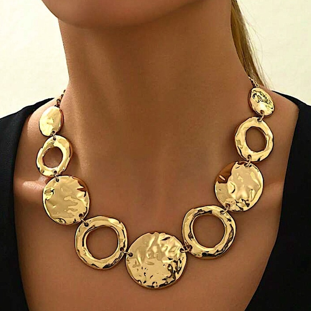 Handmade Gold Contrasting Circles Necklace Choker Stainles…